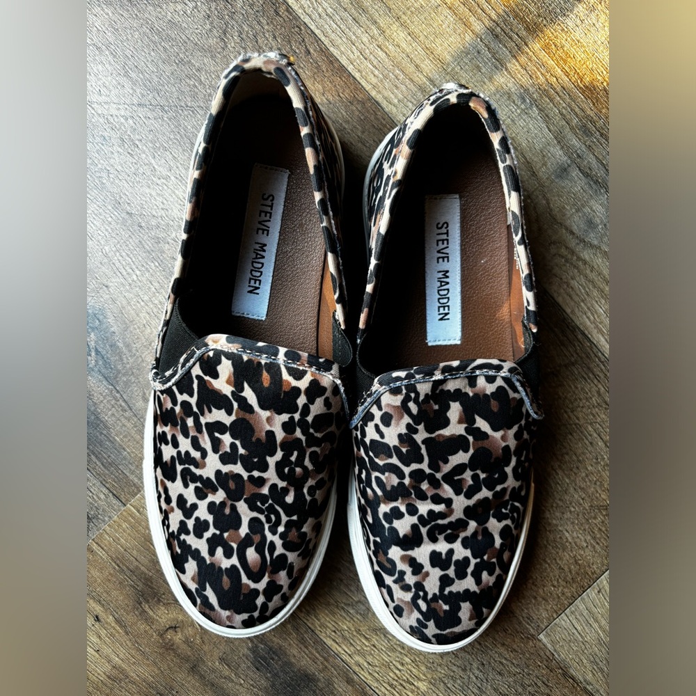 Steve Madden Brown Black Cheetah Print Slip On Tennis Shoes - Picture 8 of 8